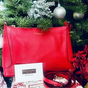 RED Henri Bendel Rivington Crossbody Gold Trendy Leather Shoulder Messenger Bag